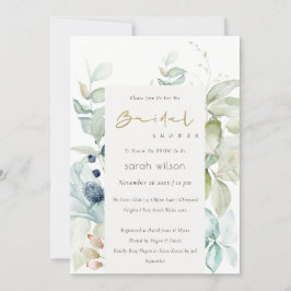 Pastel Blue Green Foliage Vrijgezellenfeest Invite Bedankkaart