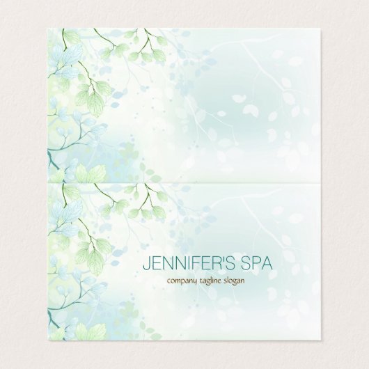 Pastel Blue Green Spring Blossom Visitekaartje (Buitenkant ongevouwen)