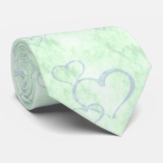 Pastel Blue Green Valentijn Hearts Mannen Stropdas (Opgerold)