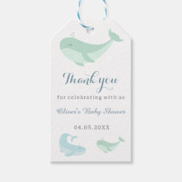 Pastel Blue Green Whale Dank u Baby shower Cadeaulabel
