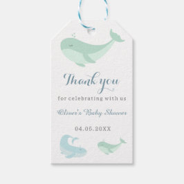 Pastel Blue Green Whale Dank u Baby shower Cadeaulabel