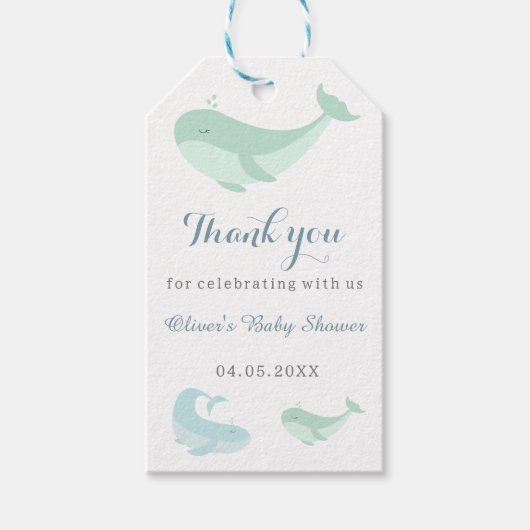 Pastel Blue Green Whale Dank u Baby shower Cadeaulabel (Voorkant)