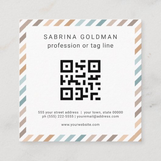 Pastel Blue Grey Gold Stripes QR CODE Vierkante Visitekaartje (Achterkant)