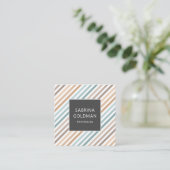 Pastel Blue Grey Gold Stripes QR CODE Vierkante Visitekaartje (Staand voorkant)