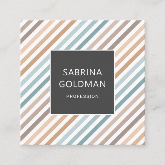 Pastel Blue Grey Gold Stripes QR CODE Vierkante Visitekaartje (Voorkant)