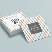 Pastel Blue Grey Gold Stripes QR CODE Vierkante Visitekaartje