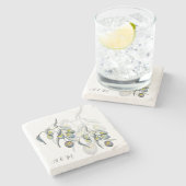 Pastel Blue Grey Olive Branch Waterverf Stenen Onderzetter (Zijkant)