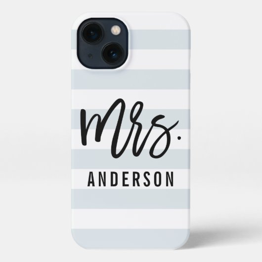 Pastel Blue-Grey Stripe New Mrs Bride iPhone Hoesje (Achterkant)