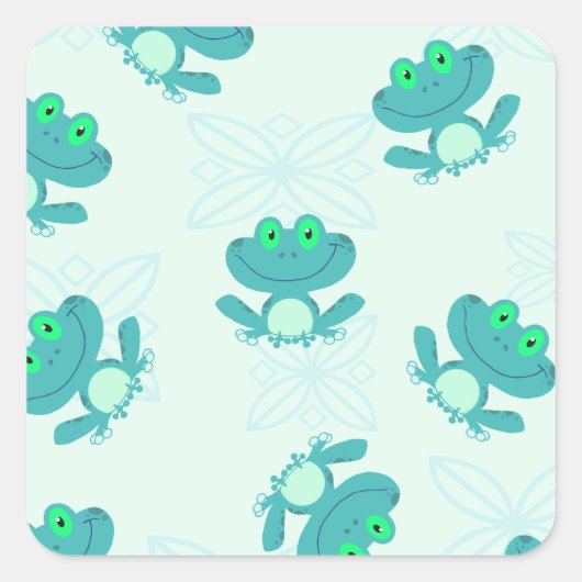 PASTEL BLUE GROEN CARTOON FROGS FROGGIEËN PATROON  VIERKANTE STICKER (Voorkant)