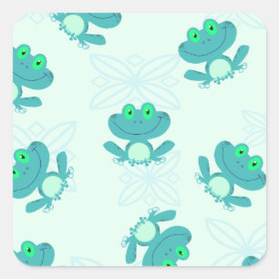 PASTEL BLUE GROEN CARTOON FROGS FROGGIEËN PATROON  VIERKANTE STICKER