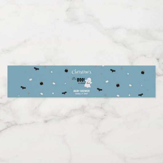 Pastel Blue Halloween Little Boo Baby shower Waterfles Etiket (Enkel label)