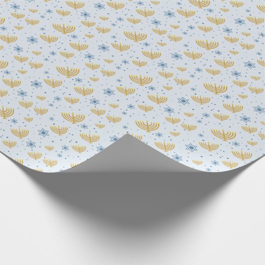 Pastel Blue Hanukkah Menorah Star van David Patter Cadeaupapier (Hoek)