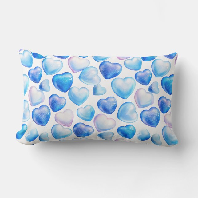 Pastel Blue Heart Lumbar Pillow Kussen (Voorkant)