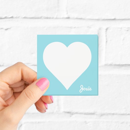 Pastel Blue Heart Sticky Notes met naam