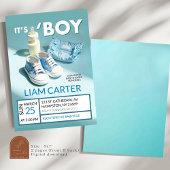 Pastel Blue Het is een jongenssneaker Baby shower Kaart
