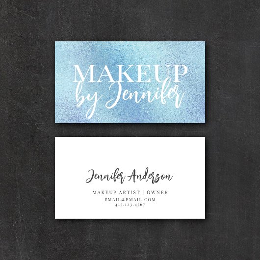 Pastel Blue Holographic Modern Calligraphy Script Visitekaartje