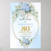 Pastel Blue Hydrangea Flowers 80 birthday welcome Poster (Voorkant)