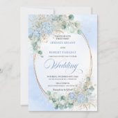 Pastel Blue Hydrangea Wheat Elegant Wedding Invite Kaart (Voorkant)