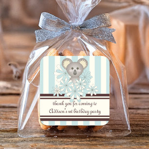 Pastel Blue Koala Boy Baby shower   Verjaardag kin Vierkante Sticker