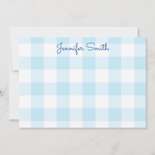 Pastel Blue Large Gingham Check Notitiekaartje (Voorkant)