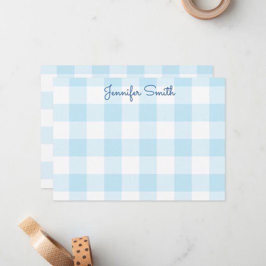 Pastel Blue Large Gingham Check Notitiekaartje (Voorkant / Achterkant in situ)