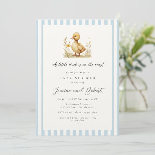 Pastel Blue Little Duck is op de weg Baby shower Kaart (Staand voorkant)