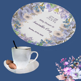 Pastel Blue Little Flower Bud Floral Baby shower Papieren Bordje