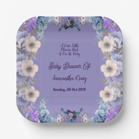 Pastel Blue Little Flower Bud Lila Baby shower Papieren Bordje (Voorkant)