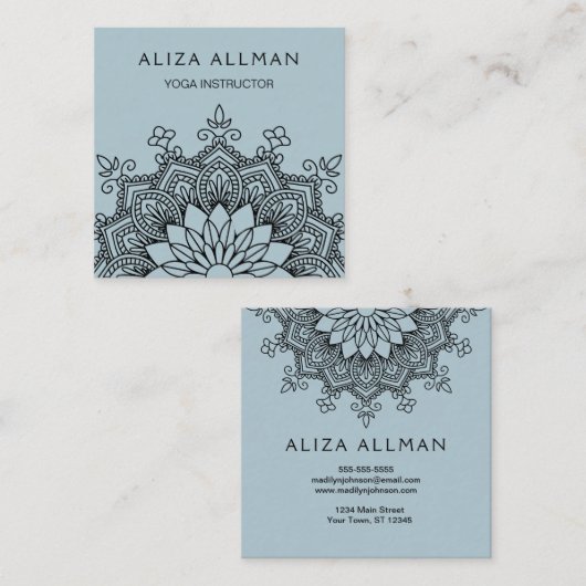 Pastel Blue Mandala Yoga Instructor Vierkante Visitekaartje (Voorkant / Achterkant)