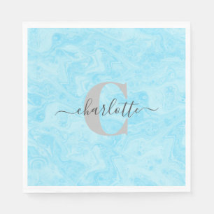 Pastel Blue Marble Custom Monogrammed Name Servet