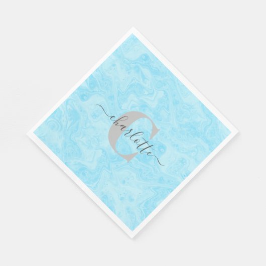 Pastel Blue Marble Custom Monogrammed Name Servet (Hoek)