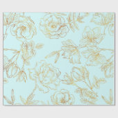 Pastel Blue, met gouden Rozen. Cadeaupapier (Vlak)