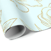 Pastel Blue, met gouden Rozen. Cadeaupapier (Rol Hoek)