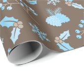 Pastel Blue Mistletoe Snowflakes Pinecones Winter Cadeaupapier (Rol Hoek)