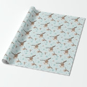 Pastel Blue Monkey Valentine Wrapping Paper Cadeaupapier (Uitgerold)