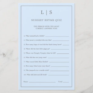 Pastel Blue Nursery Rhyme Quiz Baby shower Game