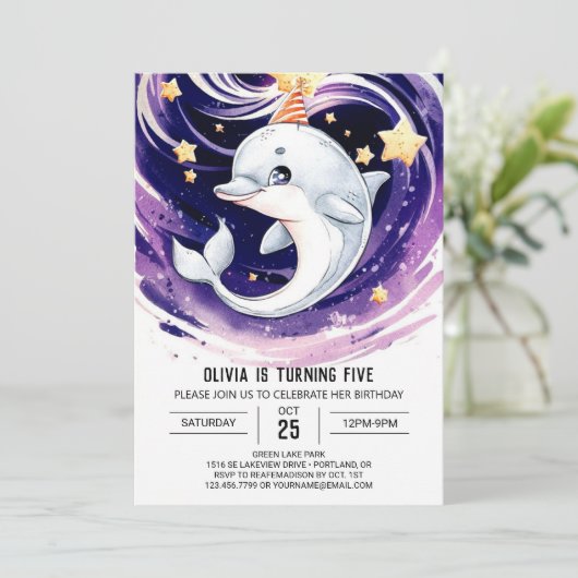 Pastel Blue Ocean Dolfijn Verjaardag Kaart (Staand voorkant)