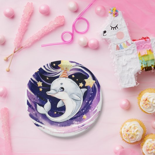 Pastel Blue Ocean Dolfijn Verjaardag Papieren Bordje (Feest)