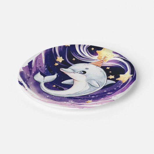 Pastel Blue Ocean Dolfijn Verjaardag Papieren Bordje (Gekanteld)