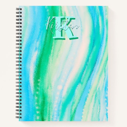 Pastel Blue Oceanscape Alcohol Ink Notitieboek (Voorkant)