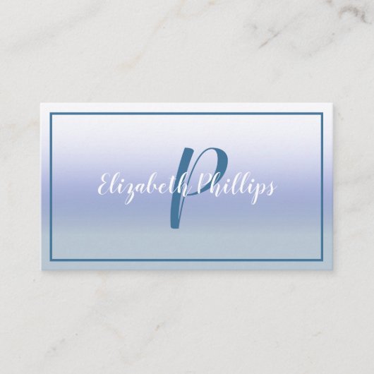 Pastel Blue Ombre Initiaal Letter Monogram Stijlvo Visitekaartje (Voorkant)