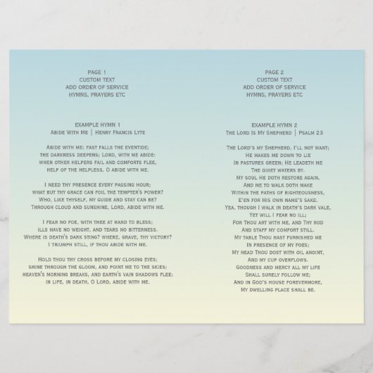 Pastel Blue Ombré Order of Service Funeral Program (Achterkant)