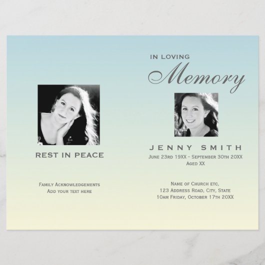 Pastel Blue Ombré Order of Service Funeral Program (Voorkant)