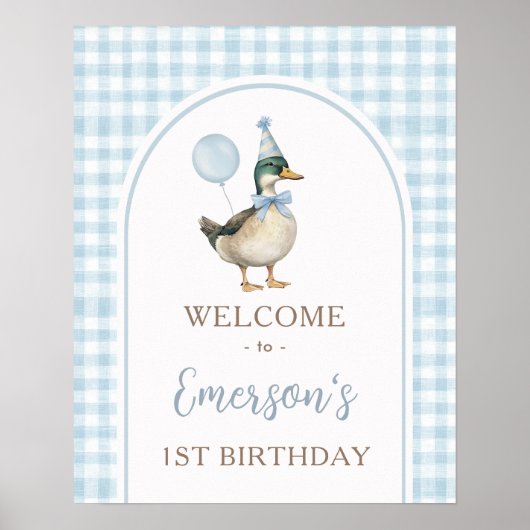 Pastel Blue One Lucky Duck 1st Verjaardag Welkom Poster (Voorkant)