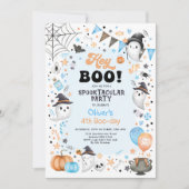 Pastel Blue Oranje Halloween Ghost Boy, gesterend Kaart (Voorkant)