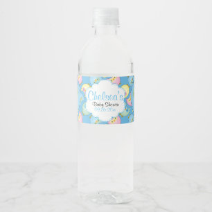 Pastel Blue Owl Baby Boy Showthema Waterfles Etiket