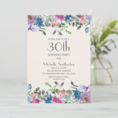 Pastel Blue Paars Floral Women's 30th Birthday Kaart (Staand voorkant)