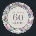 Pastel Blue Paars Pink Floral 60th Birthday Papieren Bordje<br><div class="desc">Pastel blauw, paars en roze waterverf floral 60th verjaardagsfeestje paper borden for women. De tekst en de doopvonten zijn volledig klantgericht wanneer u het ontwerphulpmiddel van Zazzle gebruikt, zodat kunnen deze borden voor om het even welke leeftijd worden gepersonaliseerd. Neem contact met ons op voor hulp bij het aanpassen of...</div>