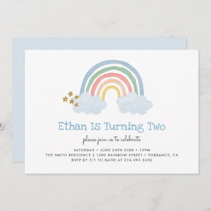 Pastel Blue Pastel Rainbow 2e Birthday Uitnodiging