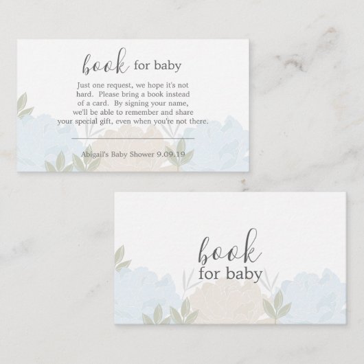 Pastel Blue Peonies Book Request Baby shower Informatiekaartje (Voorkant / Achterkant)